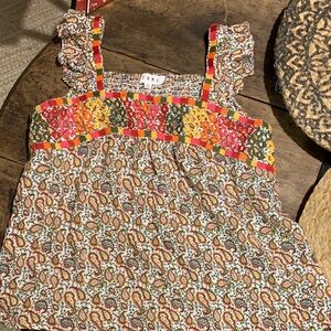 THML Multicolor Paisley Smocked Tank with Ruffle Straps